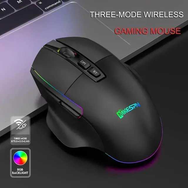 Alt view image 7 of 7 - 2.4Ghz + Bluetooth Mouse Three Mode Rechargeable Wireless RGB Gaming Mouse Quiet 7 Key Office Game Mice Computer Accessories
