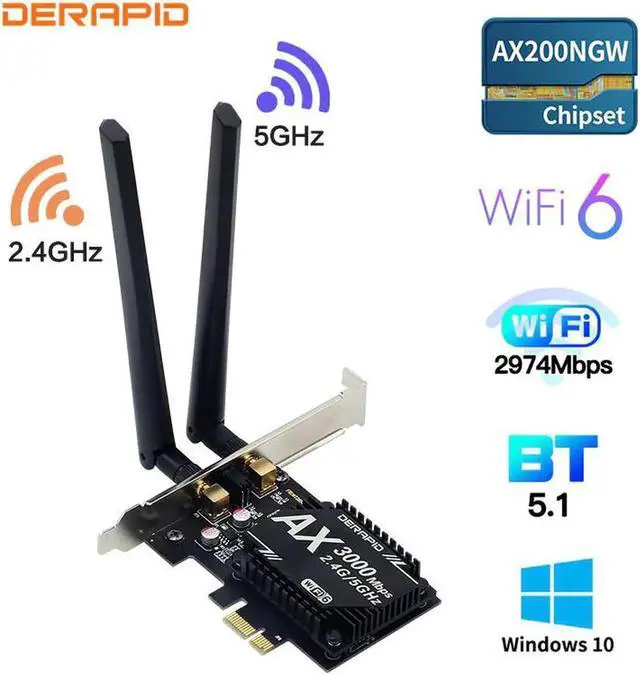 Main image of 3000Mbps WiFi 6 AX200 Bluetooth 5.1 Dual Band 2.4G/5GHz WiFi Card 802.11AX/AC PCI Express Wireless Network Card Adapter PC