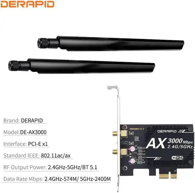 Alt view image 3 of 5 - 3000Mbps Wifi 6 Desktop PCIe Wireless Wifi Adapter AX200 Bluetooth 5.1 Network Wifi Card 2.4G/5G 802.11ac/ax MU-MIMO