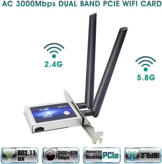 Alt view image 4 of 5 - 2974Mbps Dual Band Wireless Desktop PCIe AX200 Card 802.11AX 2.4G/5Ghz Bluetooth 5.1 PCI Express WiFi 6 Adapter For PC