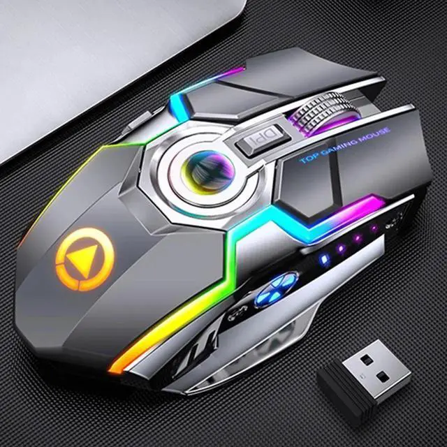 Alt view image 3 of 7 - Gaming Mice Rechargeable Wireless Mouse Silent Ergonomic 7 Keys RGB Backlit 1600 DPI LED Backlit Mouse for Computer PC