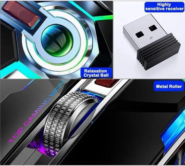 Alt view image 5 of 7 - Gaming Mice Rechargeable Wireless Mouse Silent Ergonomic 7 Keys RGB Backlit 1600 DPI LED Backlit Mouse for Computer PC