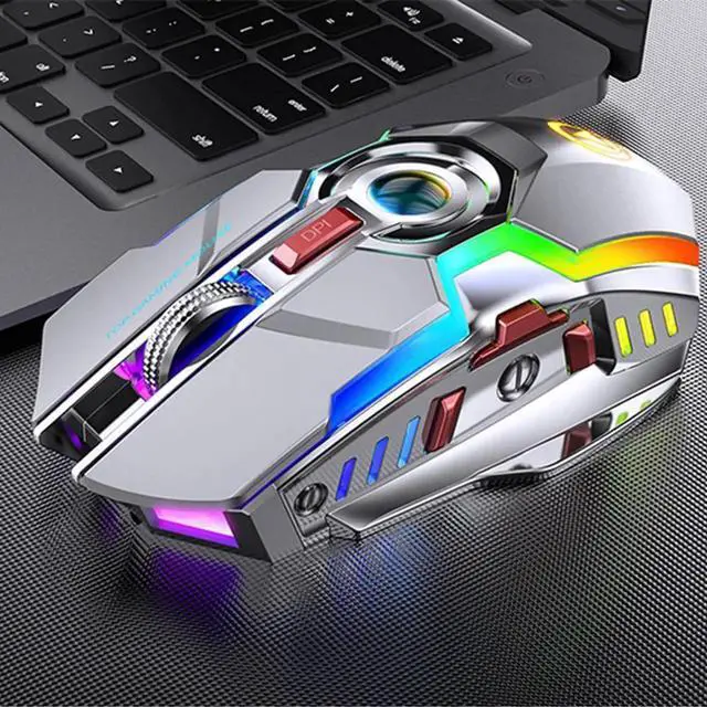 Alt view image 6 of 7 - Gaming Mice Rechargeable Wireless Mouse Silent Ergonomic 7 Keys RGB Backlit 1600 DPI LED Backlit Mouse for Computer PC