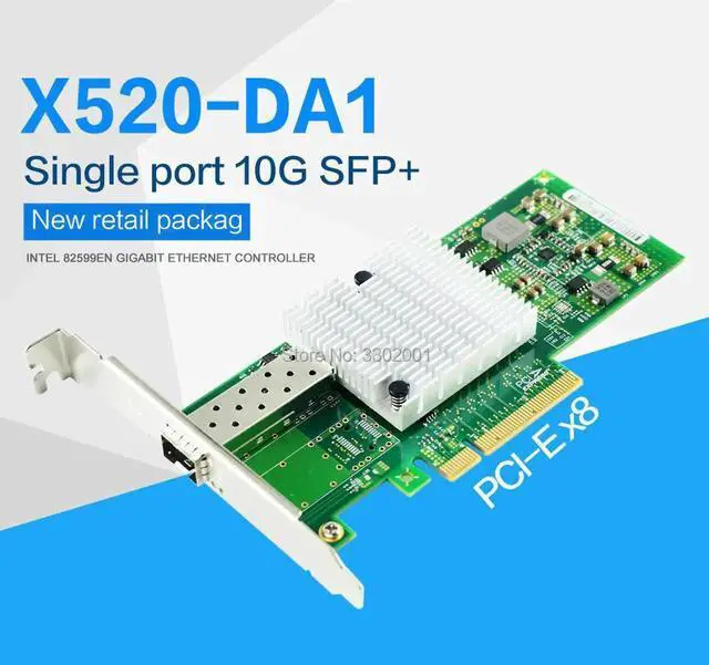 Main image of 10Gb PCI-E NIC Network Card 82599EN Chipset for X520-DA1 Converged Network Adapter(NIC) Single SFP + Port, PCI Express X8