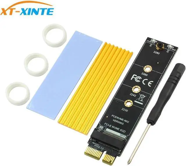 Alt view image 3 of 5 - PCI Express 3.0 X1 to M.2 M KEY Interface NVMe SSD PCIE M.2 Riser Card Adapter Heatsink SSD 2230 2242 2260 2280 Full Speed