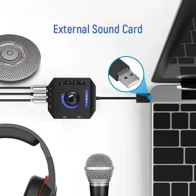 Alt view image 3 of 7 - Profession Computer USB Sound Card 7.1 Channel Audio Adapter Converter Audio Interface for PC Laptop External Sound Card