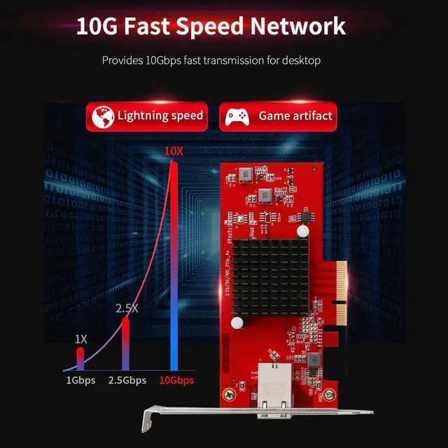 Alt view image 5 of 5 - 10Gb PCI-E Network Card AQC107 Chipset 2.5G/5G/10G PCIE-X4 Network adapter Fast Transmission Dongle for windows Linux