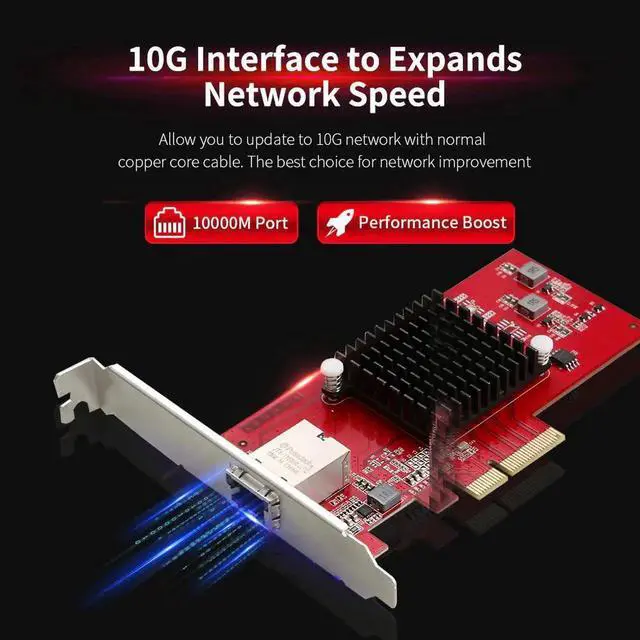 Alt view image 2 of 5 - 10Gb PCI-E Network Card AQC107 Chipset 2.5G/5G/10G PCIE-X4 Network adapter Fast Transmission Dongle for windows Linux