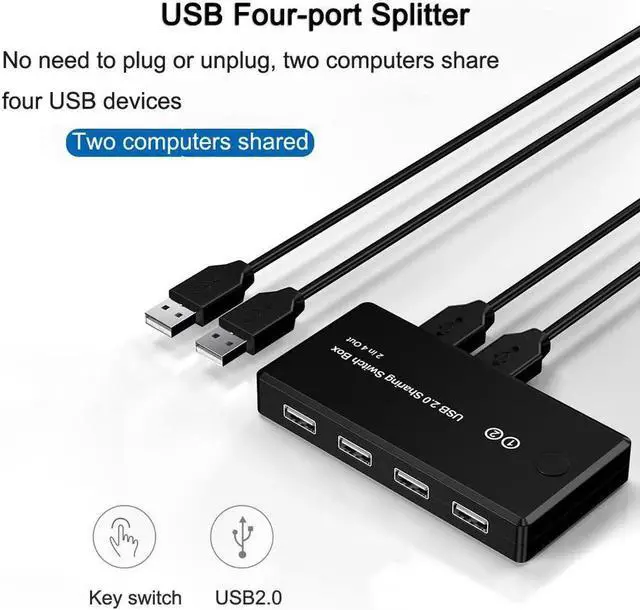 Alt view image 4 of 6 - USB 2.0 KVM Switch 2 Port Pcs Sharing 4 USB Devices Keyboard Printer U-Disk Mouse Switcher for Desktop PC Laptop Computer