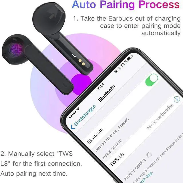 Alt view image 2 of 7 - Wireless Earphones, Bluetooth In Ear Headphones Soicear Wireless Bluetooth 5.0 Earbuds Wireless Headphones With Mic/Touch Control/Charging Case