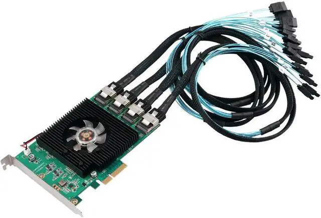 Alt view image 2 of 5 - 16 Ports SATA 6G PCI Express Controller Card Marvell 88SE9215 Chipset PCIe to SATA III 3.0 with MINI SAS to 4 SATA Cable