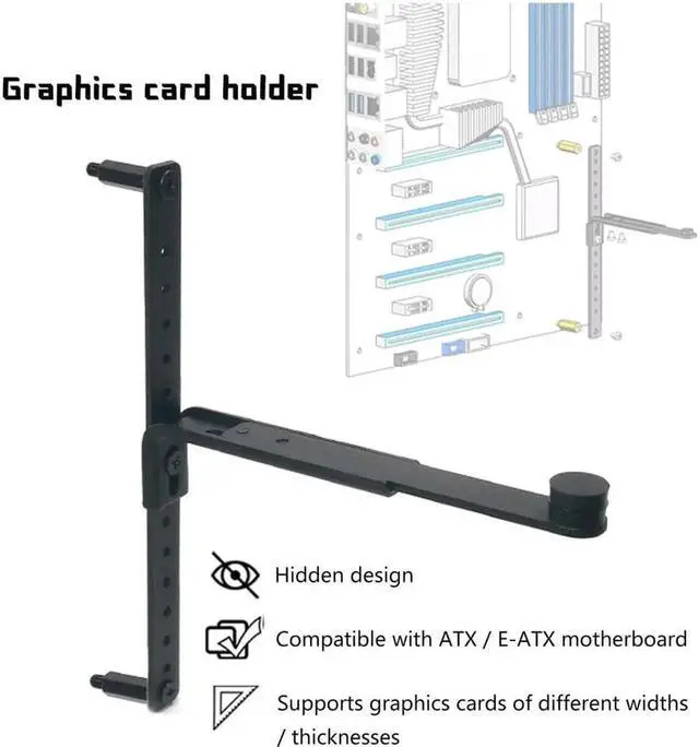 Alt view image 6 of 6 - Adjustable Metal Bracket for Graphics Card Rack With Rubber Pad GPU Card Holder Suit Compatible With ATX/E-ATX Motherboards