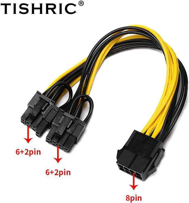 Alt view image 2 of 6 - 8 Pin PCI Express to Dual PCIE 6+2 Pin Power Cable Motherboard Graphics Card PCI-E Riser GPU Power Data Cable 20cm