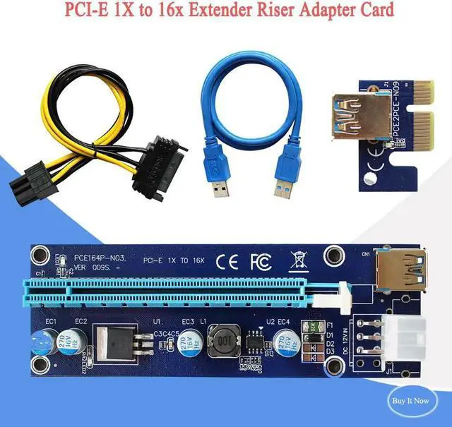 Alt view image 5 of 6 - Mini PCI-E to PCI Express 1x to 16x Extender Riser video external graphics Card Adapter 6Pin Power Cable for Bitcoin BTC Mining