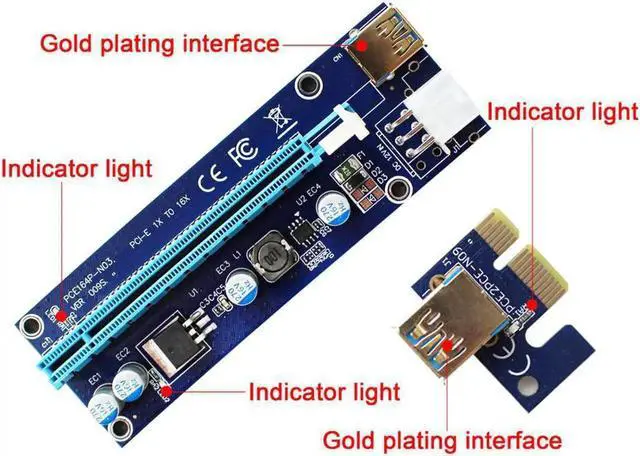 Alt view image 3 of 6 - Mini PCI-E to PCI Express 1x to 16x Extender Riser video external graphics Card Adapter 6Pin Power Cable for Bitcoin BTC Mining