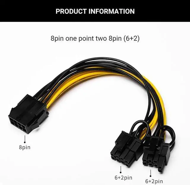 Alt view image 4 of 6 - 10Pcs 21/50cm 8Pin PCI Express to Dual PCIE 8(6+2) pin Power Cable Motherboard Graphics Card PCI-E GPU Power Data Cable Splitter