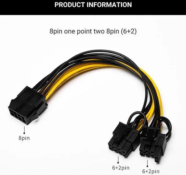Alt view image 3 of 6 - 10Pcs 8 Pin PCI Express to Dual PCIE 6+2 Pin Power Cable BTC Mining GPU Motherboard Graphics Card Power Data Cable Splitter 20cm