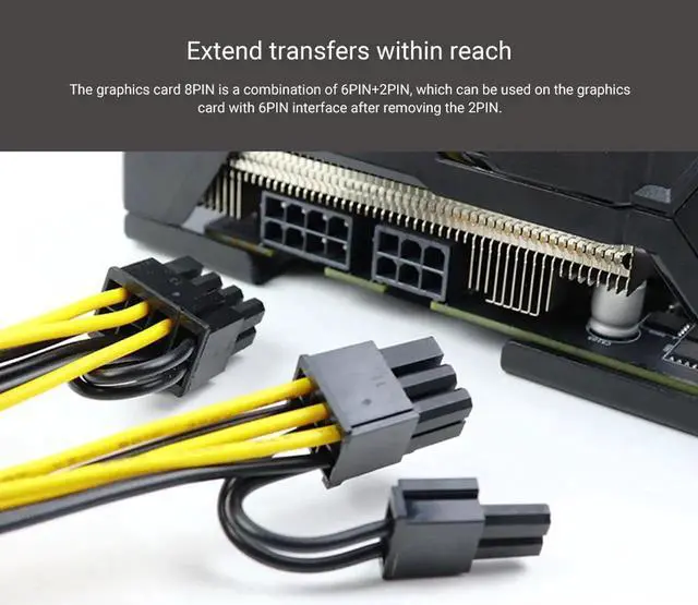 Alt view image 2 of 6 - 10Pcs 8 Pin PCI Express to Dual PCIE 6+2 Pin Power Cable BTC Mining GPU Motherboard Graphics Card Power Data Cable Splitter 20cm