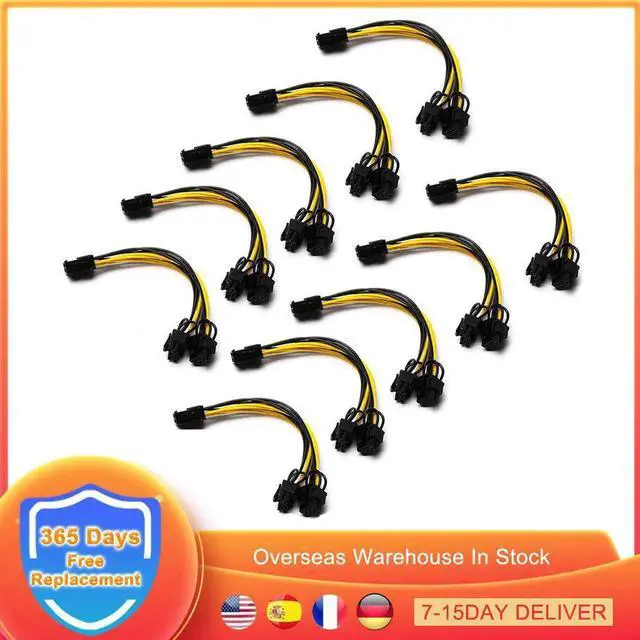 Main image of 10Pcs 8 Pin PCI Express to Dual PCIE 6+2 Pin Power Cable BTC Mining GPU Motherboard Graphics Card Power Data Cable Splitter 20cm