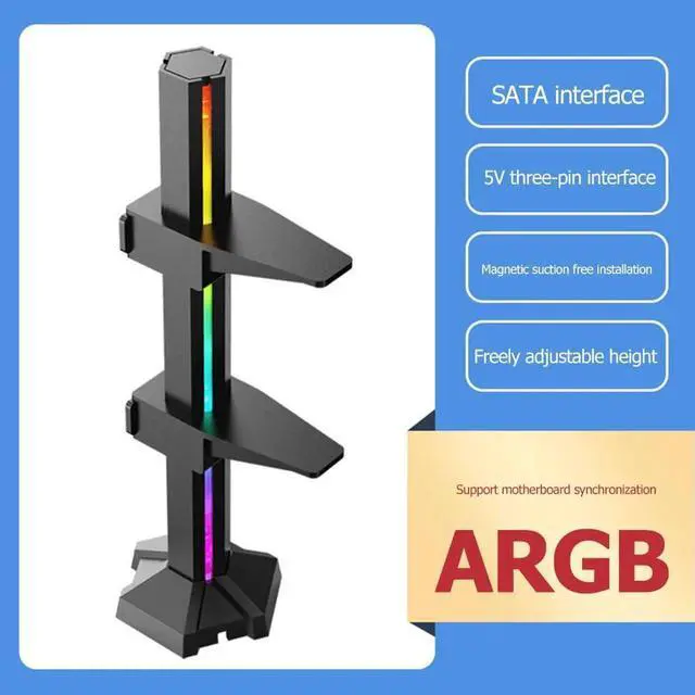 Alt view image 3 of 6 - Graphics Card Stand Frame Holder Bracket 5V SATA 5V 3Pin ARGB Video Card GPU Brace for Desktop Computer Chassis Motherboard