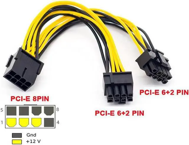 Alt view image 6 of 6 - 4pcs 20cm PCI-E 8 Pin to Dual 8(6 2) Pin PCI Express 8Pin PCIE Power Splitter Cable for VGA GPU Graphic Video Card Adapter