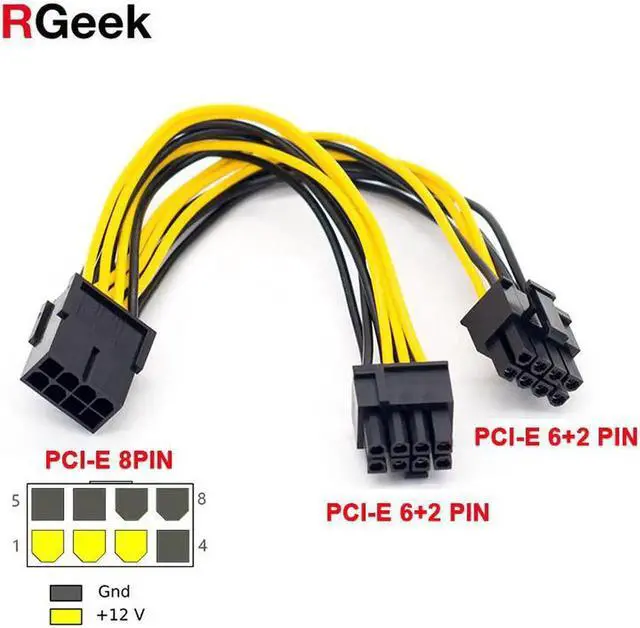 Alt view image 6 of 6 - 5Pcs PCI-Express PCIE 8 Pin to Dual 8 (6+2) Pin VGA Graphic Video Card GPU Adapter Power Supply Splitter Cable 20cm