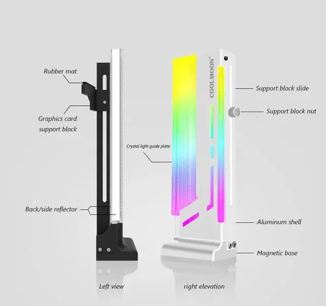 Alt view image 6 of 6 - COOLMOON Vertical GPU Support Graphics Card Bracket 5V AURA SYNC ARGB Bracket Computer Graphics Video Card Stand GPU Holder