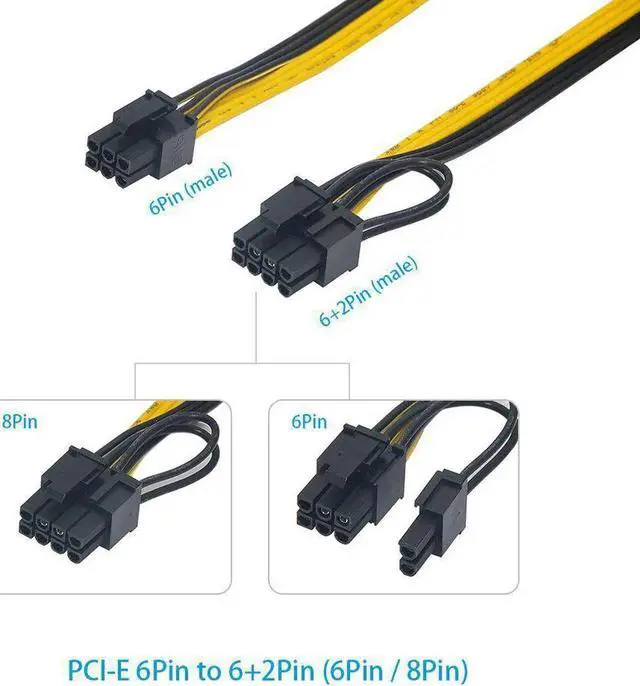Alt view image 4 of 6 - 6 Pcs 16AWG 6 Pin PCI-e To 8 Pin (6+2) PCI-e (Male To Male) GPU Power Cable For Graphic Cards Mining HP Server Breakout Board