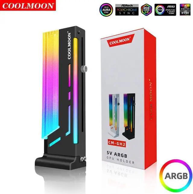 Main image of Coolmoon GPU Graphics Card Bracket Vertical 5V 3Pin ARGB Sync Colorful Video Card Holder VGA Support Chassis PC Accessories
