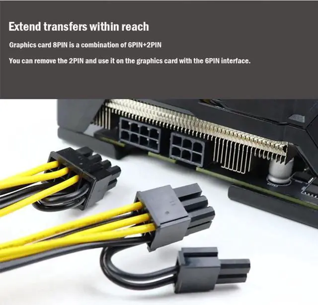 Alt view image 2 of 6 - 20cm PCI Express 8-pin to Dual 6+2-pin (8-pin) Power Splitter VGA Graphics Video Card PCI-e GPU Motherboard Power data Cable