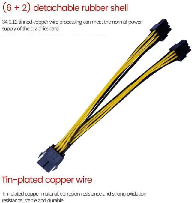 Alt view image 3 of 6 - 8 Pin PCI Express To Dual PCIE 8 (6+2) Pin Power Cable 22cm Motherboard Graphics Card PCI-E GPU Power Data Cable Splitter
