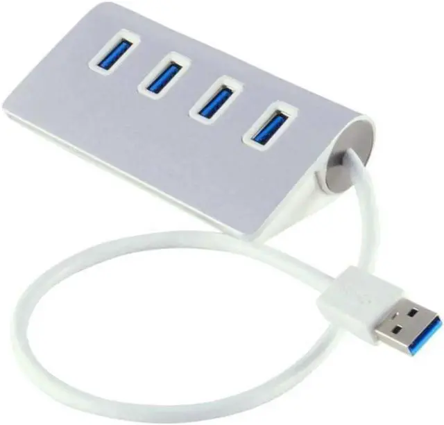 Main image of Silver Aluminum 4 Port USB 3.0 Hub up to 5Gbps Super High Speed Data Transfer for MacBook Air, Mac Mini, iMac, Laptop, PC, USB Flash Drives and More