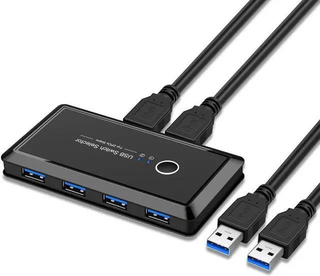 Main image of USB Switch Selector, KVM Switcher for 2 PC Sharing 4 USB3.0 Devices, One-Button Swapping for Keyboard, Mouse, Scanner, Printer, Computer