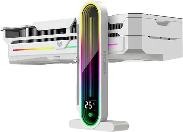 Main image of Graphics Card Support Bracket, Height Adjustable RGB GPU Stand with Temperature Display, 5V 3PIN Video Card Support Holder, Anti Sag Bracket & Magnetic Base for PC Graphics Cards -  White