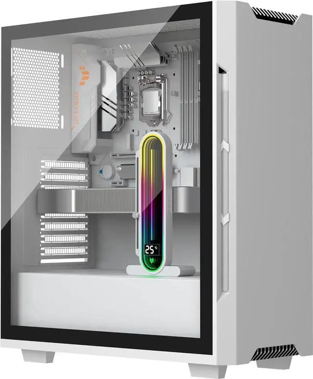 Alt view image 4 of 7 - Graphics Card Support Bracket, Height Adjustable RGB GPU Stand with Temperature Display, 5V 3PIN Video Card Support Holder, Anti Sag Bracket & Magnetic Base for PC Graphics Cards -  White