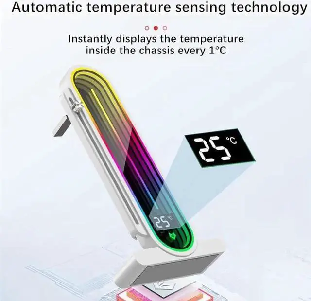 Alt view image 7 of 7 - Graphics Card Support Bracket, Height Adjustable RGB GPU Stand with Temperature Display, 5V 3PIN Video Card Support Holder, Anti Sag Bracket & Magnetic Base for PC Graphics Cards -  White
