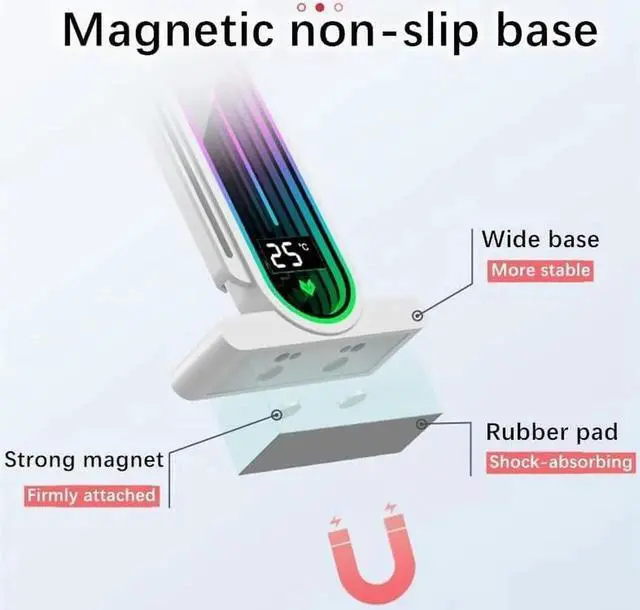 Alt view image 6 of 7 - Graphics Card Support Bracket, Height Adjustable RGB GPU Stand with Temperature Display, 5V 3PIN Video Card Support Holder, Anti Sag Bracket & Magnetic Base for PC Graphics Cards -  White