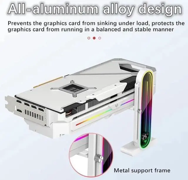 Alt view image 3 of 7 - Graphics Card Support Bracket, Height Adjustable RGB GPU Stand with Temperature Display, 5V 3PIN Video Card Support Holder, Anti Sag Bracket & Magnetic Base for PC Graphics Cards -  White
