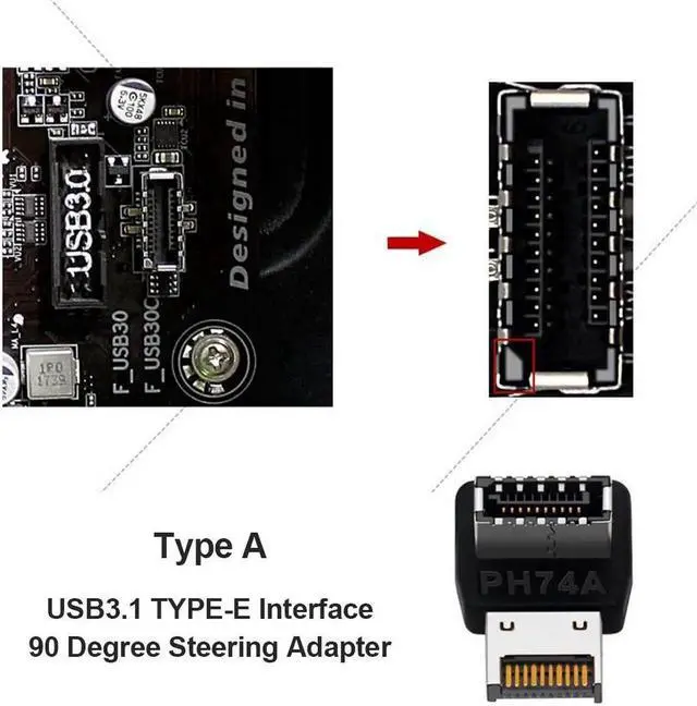 Alt view image 7 of 7 - Computer Motherboard Type-C USB3.1 Type-E 90 Degree Converter Computer Internal USB Header Adapter USB 3.1 Type-E 90 Degree Steering Elbow (2 PACK)