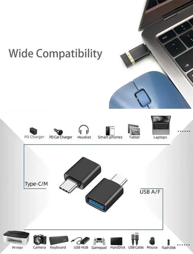 Alt view image 2 of 6 - [10Gbps] USB C to USB Adapter [2-PACK], USB C Male to USB Female Adapter,USB3.2 Gen 2, Compatible with MacBook Pro/Air, Laptops, Phones and Other Type C or Thunderbolt 4/3 Devices (Black)