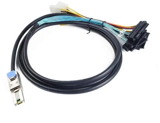 Alt view image 2 of 6 - Aomoproing Mini-SAS SFF-8088 26P to 4 X SAS SFF-8482 29 Pin with Power Cable 2 Meter 6.6FT