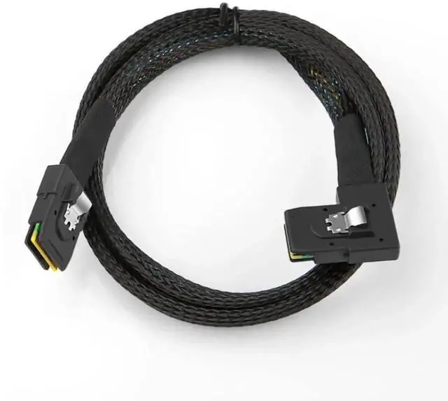 Alt view image 4 of 5 - Aomoproing Mini SAS SFF-8087 Straight to SFF-8087 Right Angle Internal Server Cable 12Gbps High Speed 30AWG Data Cable, Black Flat Connector (1m)