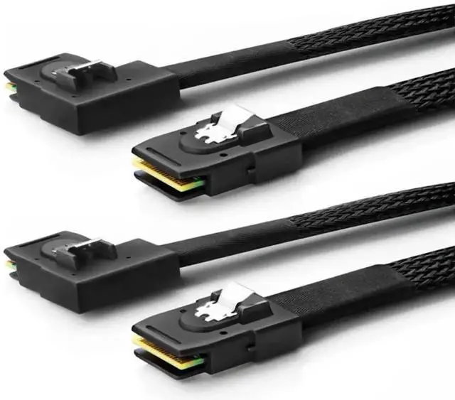 Alt view image 2 of 5 - Aomoproing Mini SAS SFF-8087 Straight to SFF-8087 Right Angle Internal Server Cable 12Gbps High Speed 30AWG Data Cable, Black Flat Connector (1m)