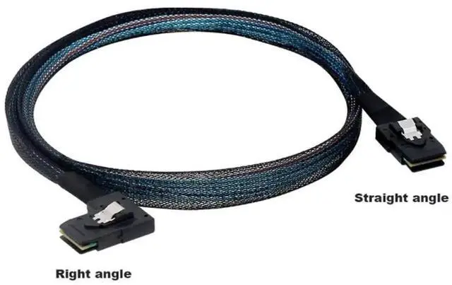 Main image of Aomoproing Mini SAS SFF-8087 Straight to SFF-8087 Right Angle Internal Server Cable 12Gbps High Speed 30AWG Data Cable, Black Flat Connector (1m)