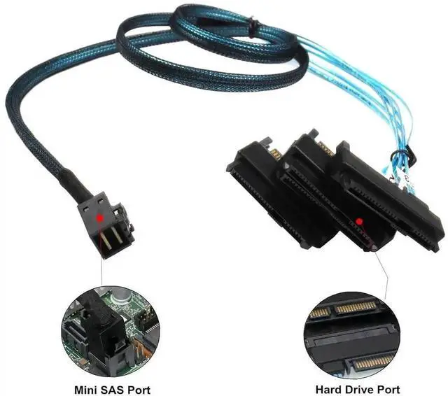Alt view image 5 of 5 - Aomoproing SFF-8643 Internal Mini SAS HD to (4) 29pin SFF-8482 connectors with SAS 15pin Power Port 12GB/S Cable 1M 3.3 feet