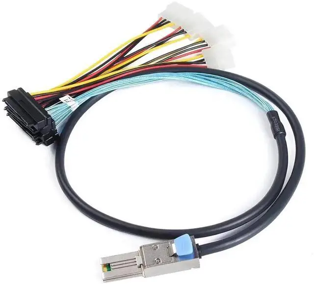 Alt view image 4 of 6 - Aomoproing Mini-SAS SFF-8088 26P to 4 X SAS SFF-8482 29 Pin with Power Cable 1 Meter 3.3FT