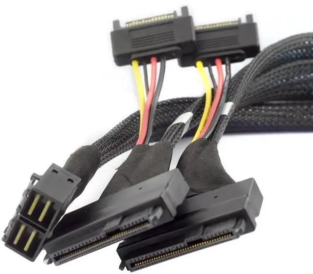 Alt view image 3 of 5 - Aomoproing Mini SAS HD 8643 4i to Dual SAS 8639 with SATA 15-Pin Cable 12Gbps High-Speed Server Interconnect, 32AWG Copper Wire (1m)