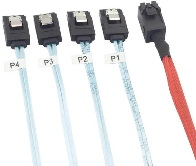 Alt view image 2 of 5 - Aomoproing Mini SAS HD SFF 8643 to 4X SATA Cable 0.5m 1m High Speed 12Gbps Server Connection Wire, Red, 30AWG Copper (1m)