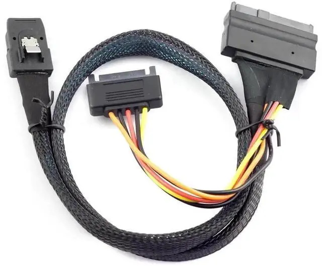 Main image of Aomoproing MINI SAS SFF-8087 to SFF-8639 Female with SATA 15Pin Power Cable, 12Gbps High-Speed Server Connection Cable Compatible with U.2 NVMe SSD, RAID Controller, Storage Expansion (0.5M/19.68in)