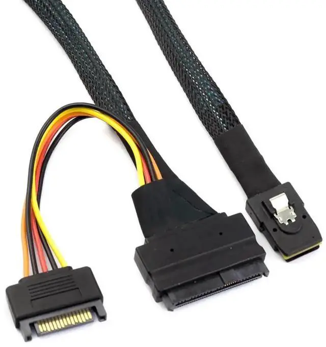 Alt view image 3 of 4 - Aomoproing MINI SAS SFF-8087 to SFF-8639 Female with SATA 15Pin Power Cable, 12Gbps High-Speed Server Connection Cable Compatible with U.2 NVMe SSD, RAID Controller, Storage Expansion (0.5M/19.68in)